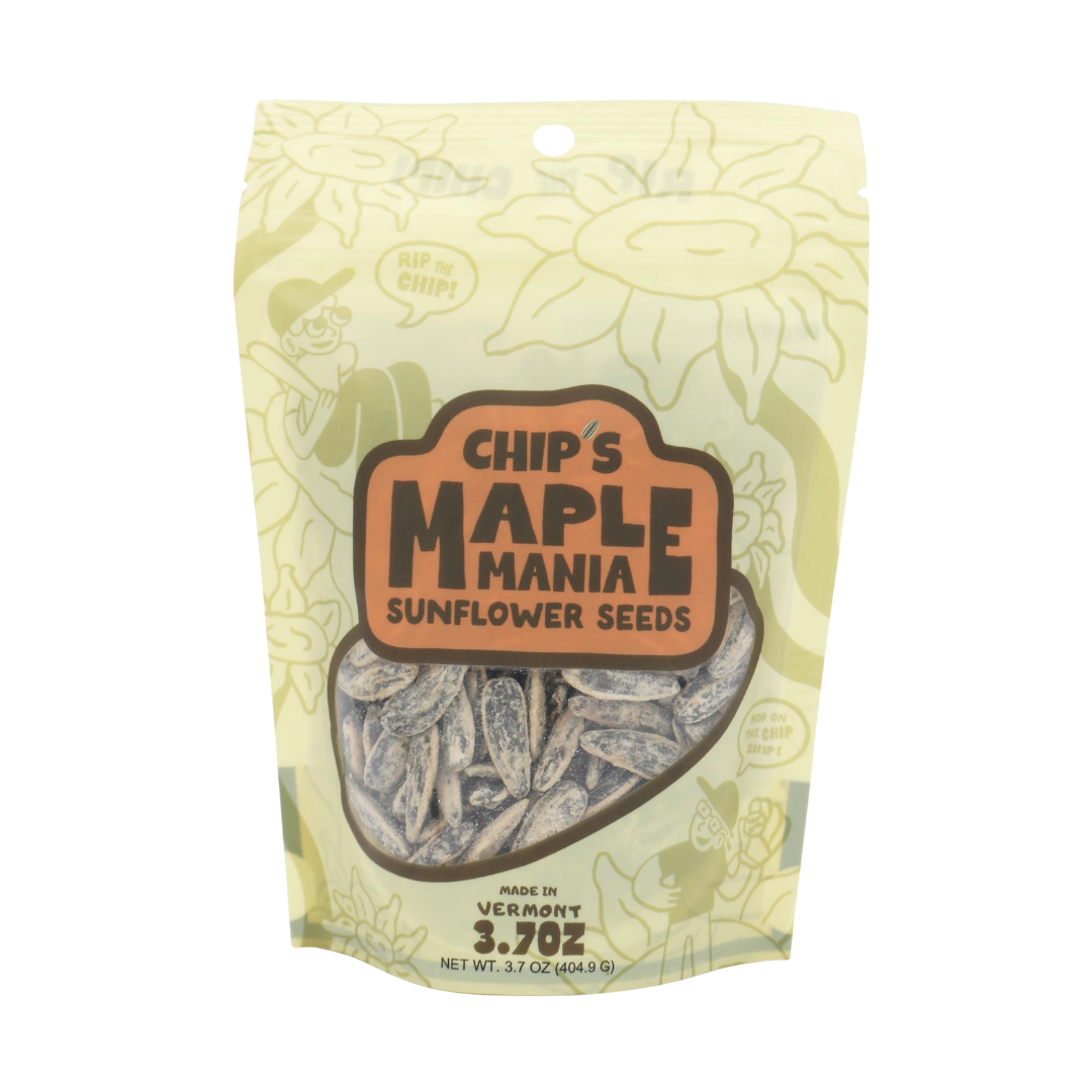 Bag of small-batch maple flavored sunflower seeds with sweet and salty crunch